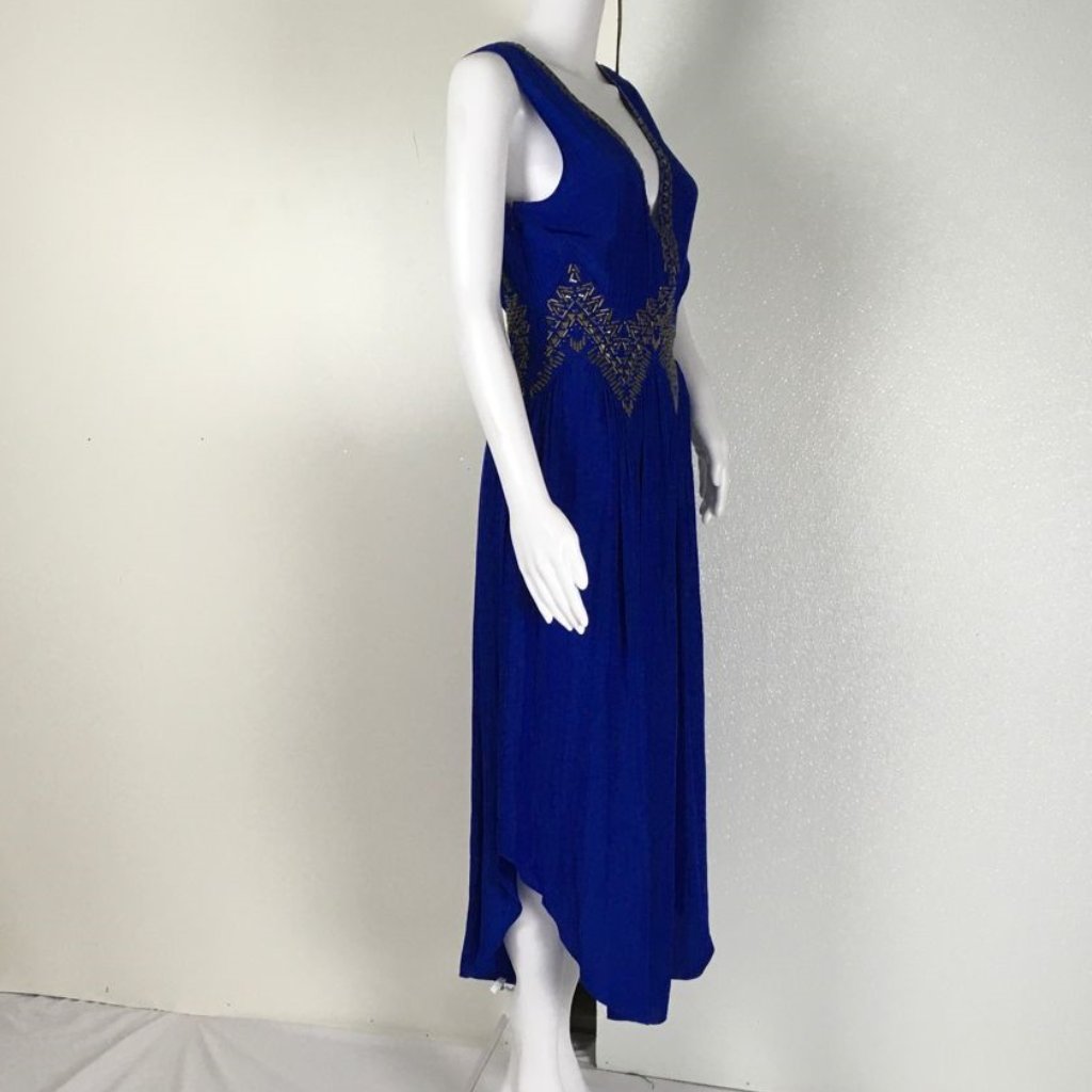 Nwt Ramy Brook Women's Midi Ruffle Drees "Demi" Embellishment Blue Color Sz 2